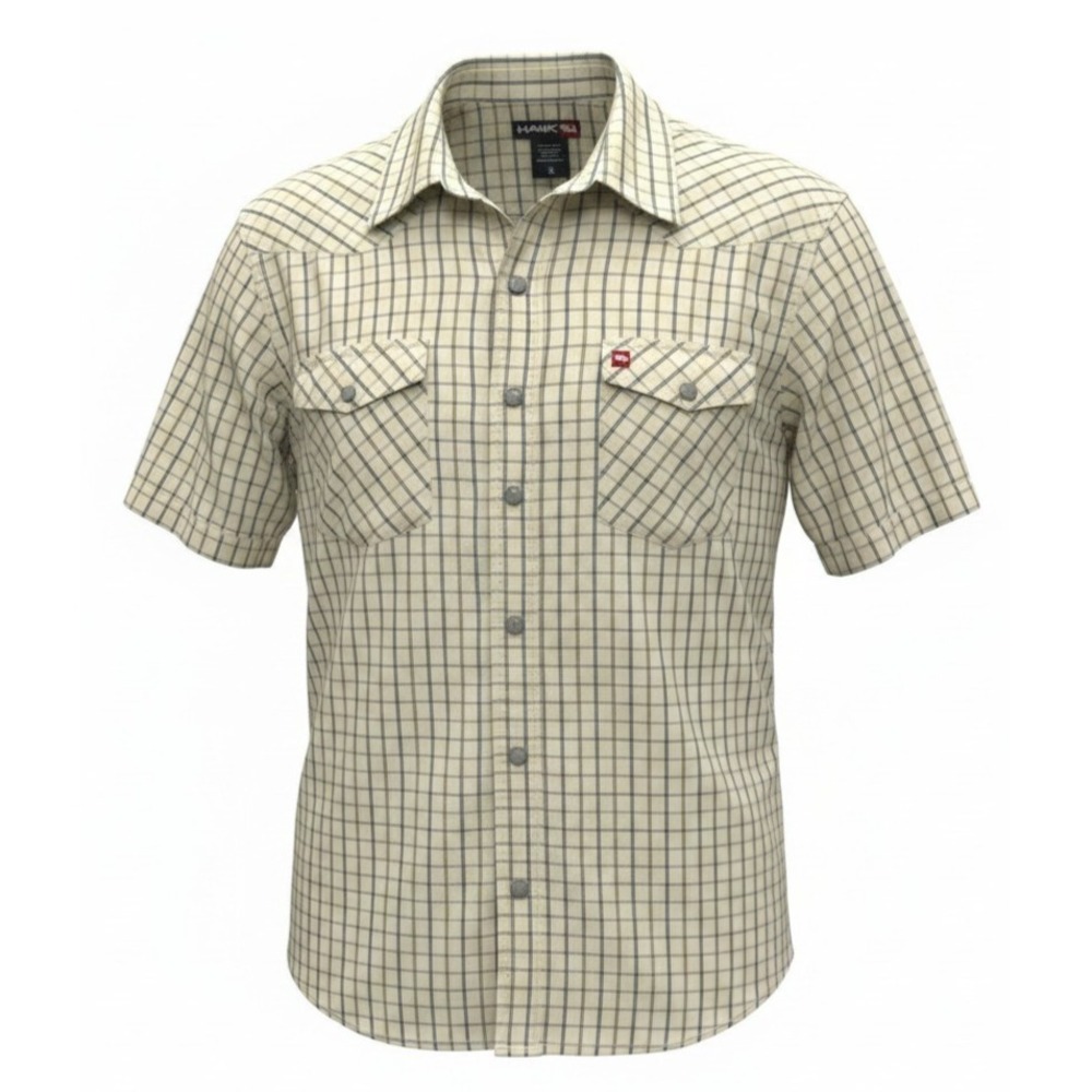 Vtg Tony Hawk Y2K Snap Plaid Shirt XL Cream Skate Streetwear 2000s Grunge
